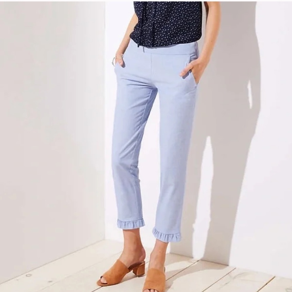 Loft Petite Slim Ruffle Pants Soft Washed Blue